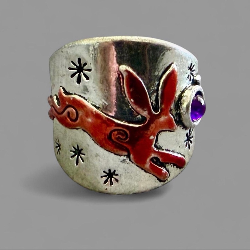 Whimsical Silver Moon & Copper Hare Ring 🌙🐇 Very popular bunny rabbit ring - Picture 8 of 9